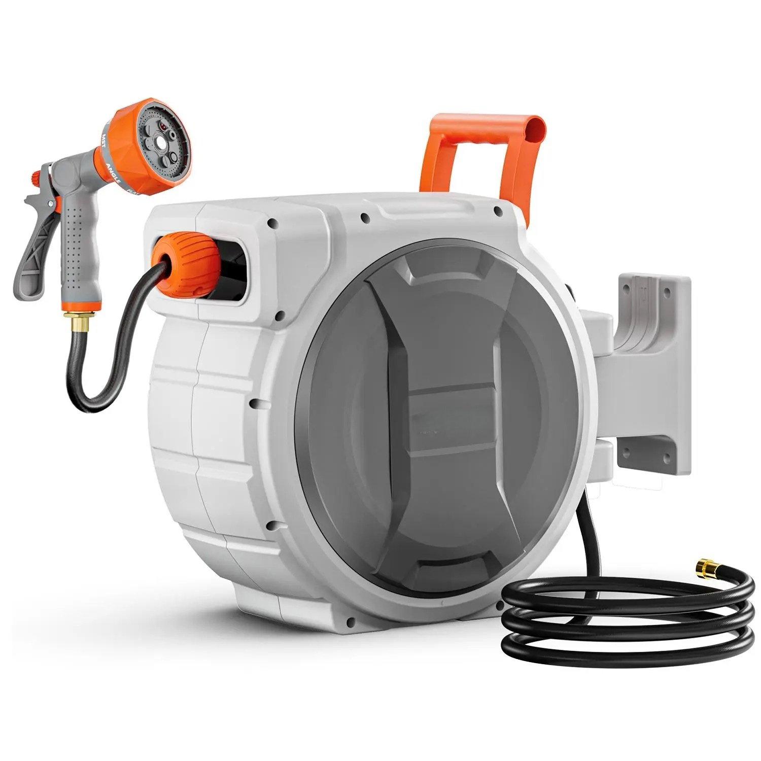 Retractable Garden Hose Reel - Wall Mounted Heavy Duty with Pattern Nozzle